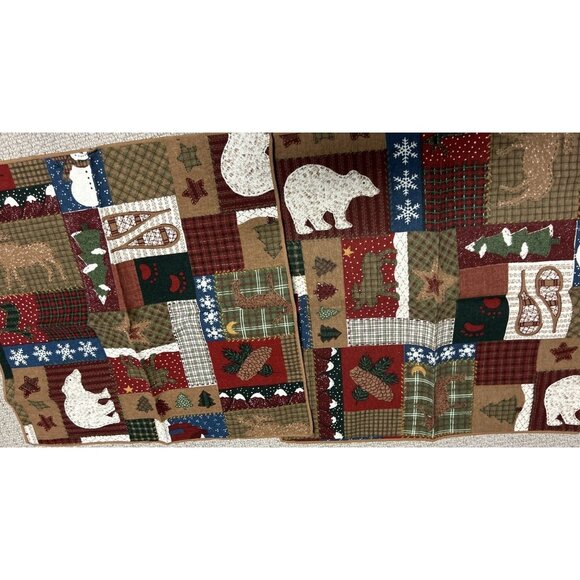 Vintage JC Penney Table Cloth & Napkins Folk Country Winter Polar Bear Patchwork - Picture 6 of 9